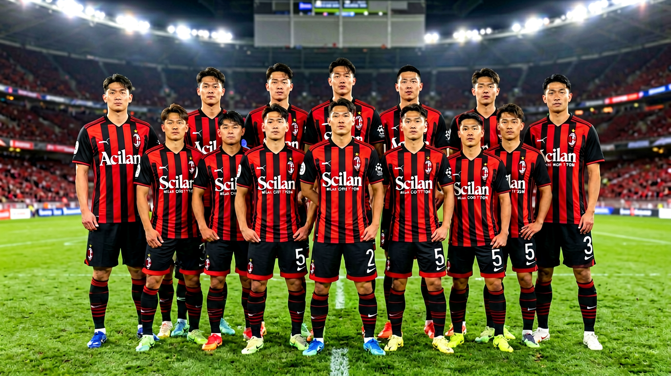 AC米兰红黑剑条衫球员集体合影